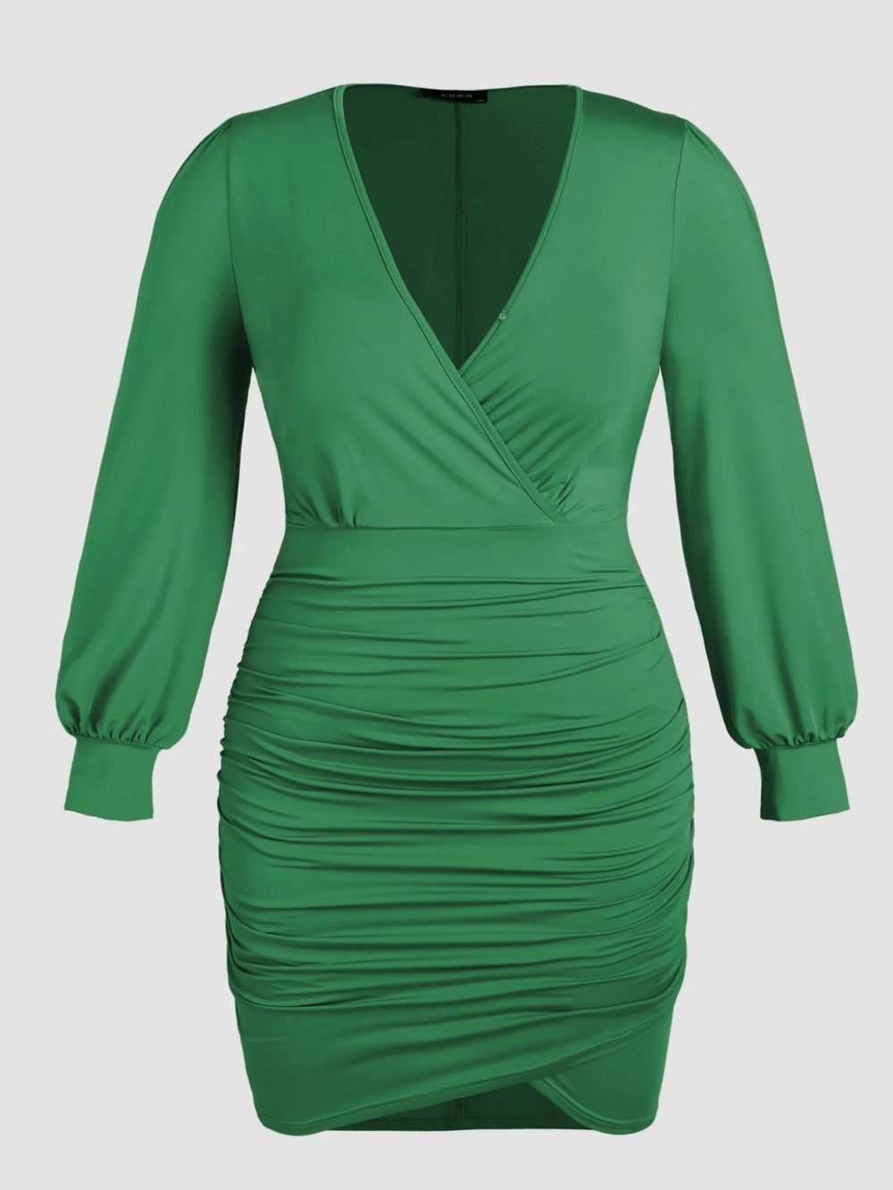 Cider Teal Green V-Neck Ruched Long Sleeve Dress